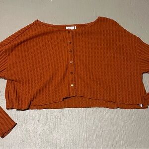 Rust Orange Button-Up Knit Top